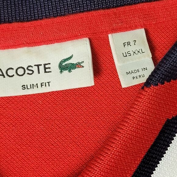 Lacoste Jacquard Mens Golf Polo Color Block Size L Cherry Red Short Sleeve Rare - Picture 3 of 10